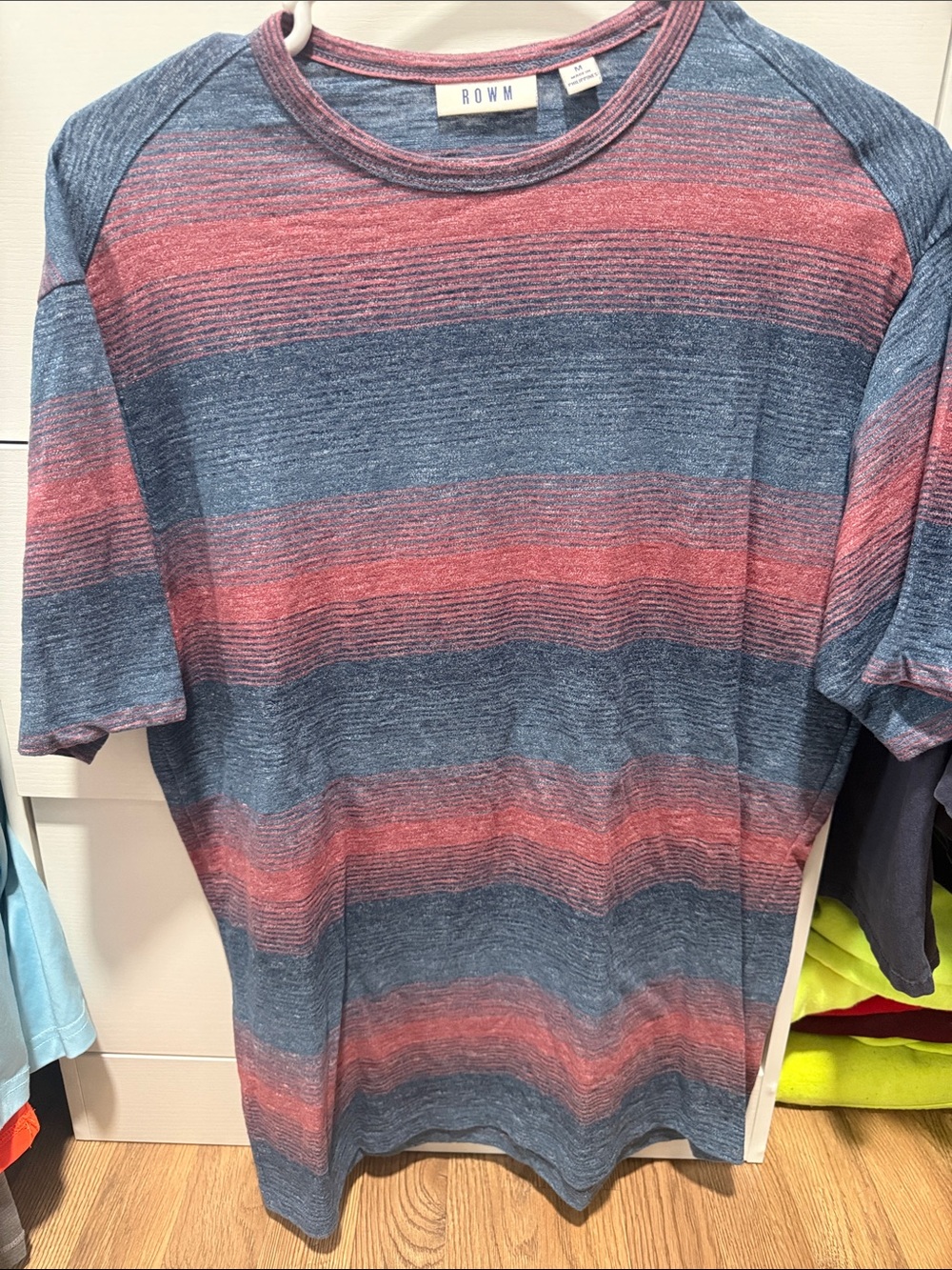 ROWWM Men's Short-Sleeve Striped Crew Neck Tee in Blue & Red